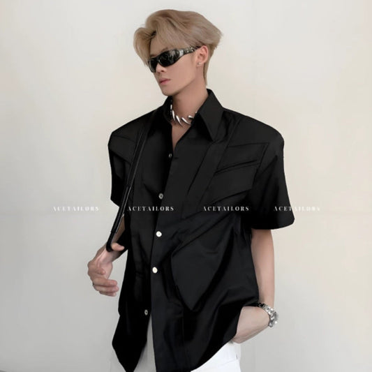 Deconstructed Shoulder-Pad Short Sleeve Shirt WN20060