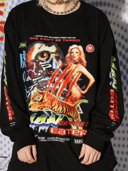 Graphic Tiger Print Oversize Long Sleeve T-Shirt WN22257