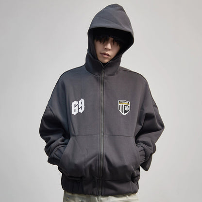 Letter Embroidery Print Zipper Hoodie WN21176