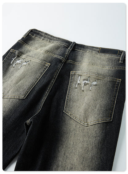 Washed Damage Flare Denim Jeans WN6415