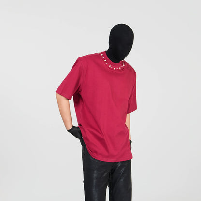 Pearl Studs Detail Oversize Short Sleeve T-Shirt WN17294