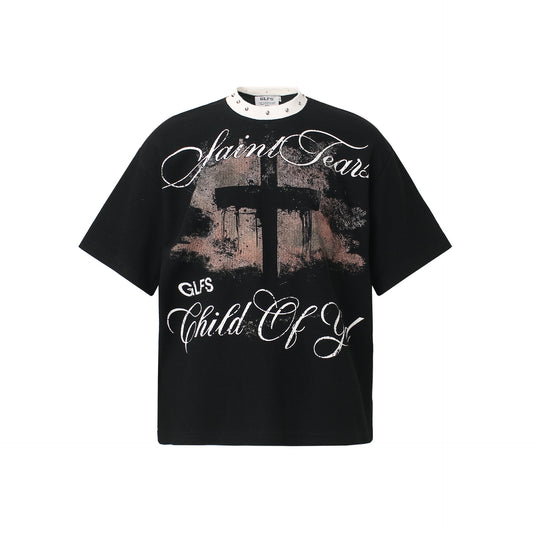 Waffle Graffiti Print Oversize Short Sleeve T-Shirt WN25933