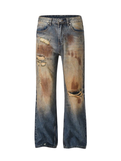 Wash Damaged Straight Denim Jeans WN5244