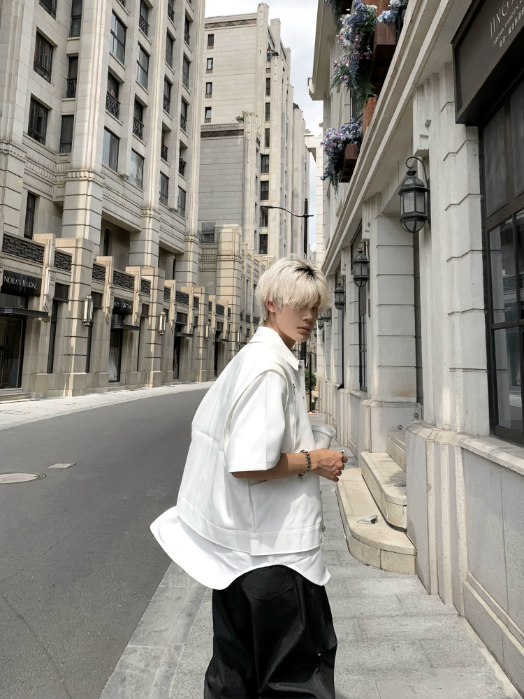 Double-Layer Stand-Collar Long & Short Sleeve Shirt WN19725