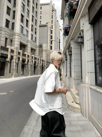 Double-Layer Stand-Collar Long & Short Sleeve Shirt WN19725