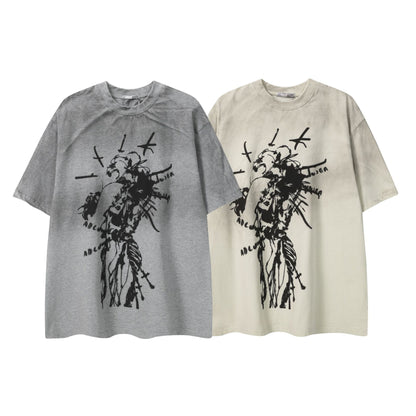 Washed Graphic Art Print Short Sleeve T-Shirt WN25761