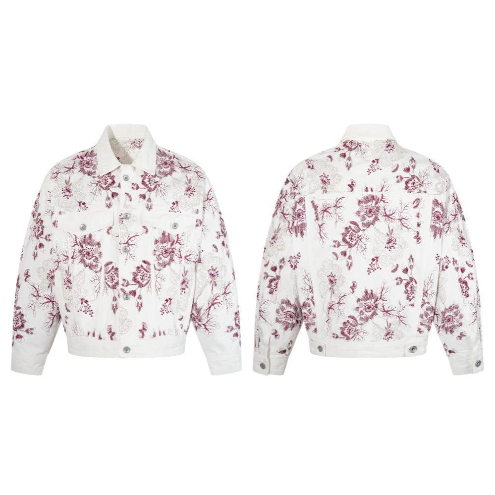 Floral Embroidery Washed Denim Jacket WN28064