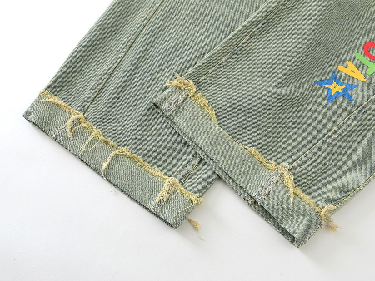 Cartoon Embroidery Wide Leg Denim Jeans WN26969