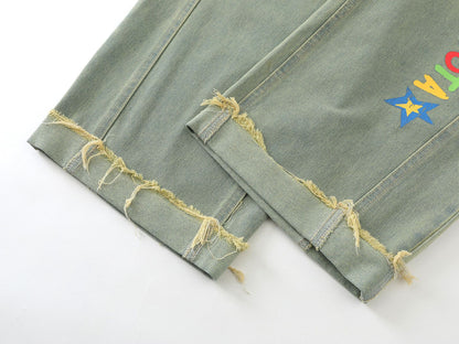 Cartoon Embroidery Wide Leg Denim Jeans WN26969