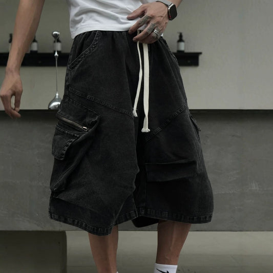Zipper Multi-Pocket Wide Leg Half Pants WN27861