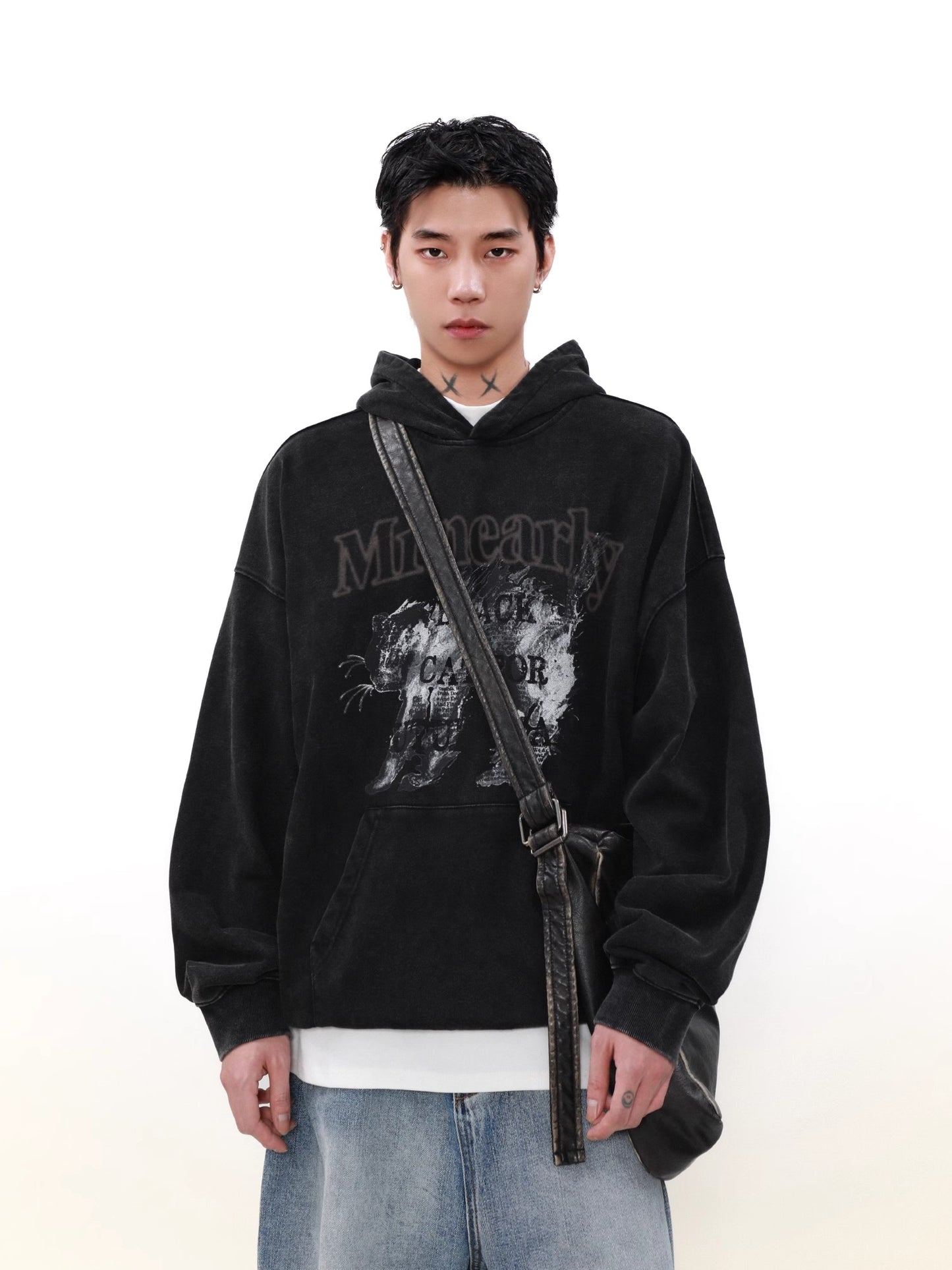 Cat Print Heavyweight Pullover Hoodie WN8344