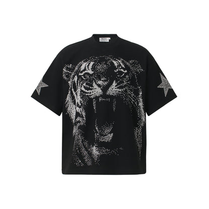 Graffiti Tiger Print Waffle Oversize Short Sleeve T-Shirt WN25898