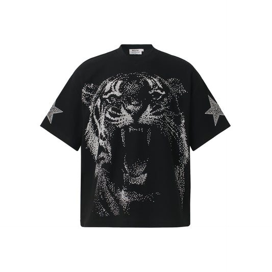 Graffiti Tiger Print Waffle Oversize Short Sleeve T-Shirt WN25898