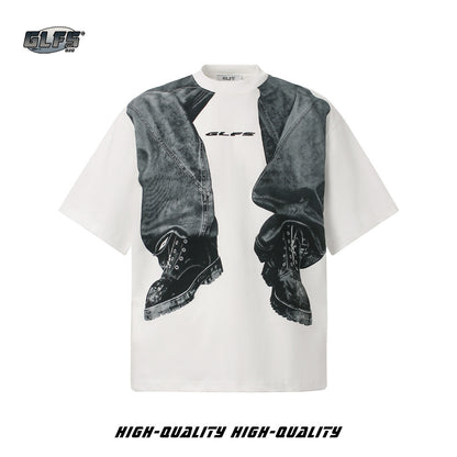 Denim Trompe-l'œil Print Cotton Short Sleeve T-Shirt WN26561