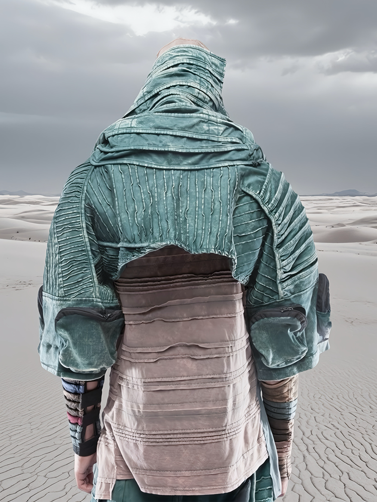 Asymmetric Pleats Deconstructed Washed Short Jacket WN21974