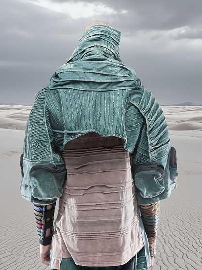 Asymmetric Pleats Deconstructed Washed Short Jacket WN21974