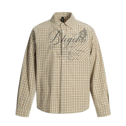 Plaid Letter Print Long Sleeve Shirt WN25410