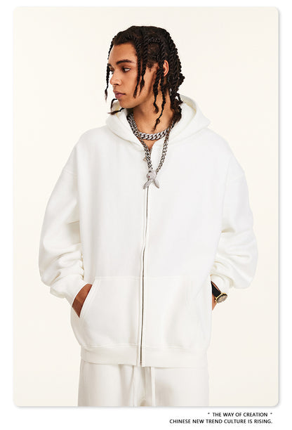 Fleece Lining Oversize Washed Zipper Hoodie WN9943