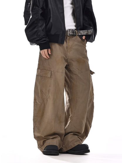 Washed Pleats Multi-Pocket Wide-Leg Straight Cargo Pants WN15138