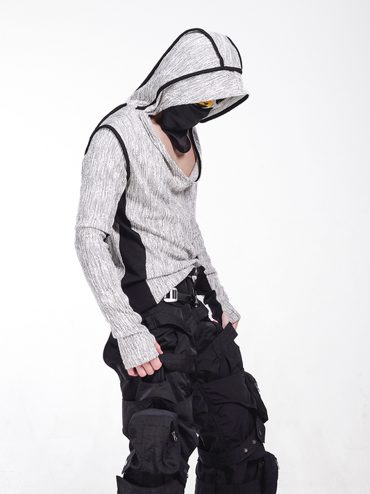 Contrast Piped Hooded Long Sleeve T-Shirt WN13804