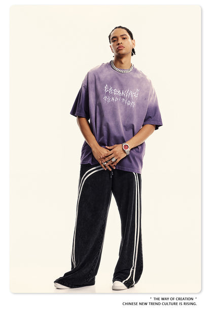 Washed Damage Print Oversize Short-sleeve T-shirt WN6400