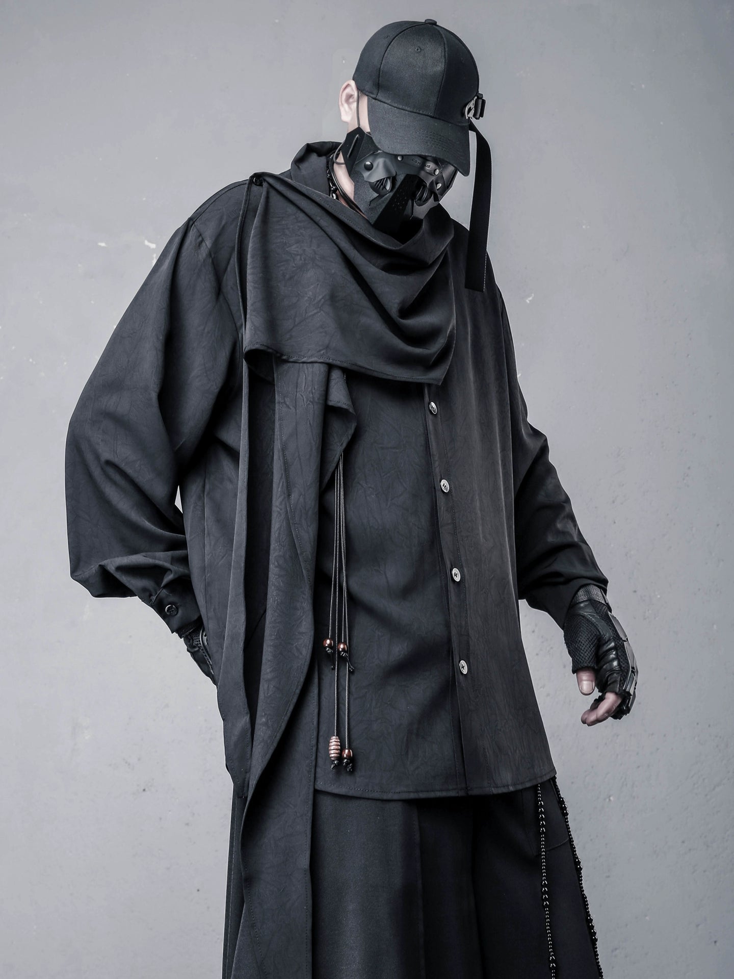 Avant-Garde Scarf Design Texture Long Sleeve Shirt WN22443