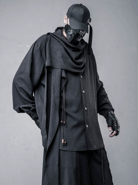 Avant-Garde Scarf Design Texture Long Sleeve Shirt WN22443