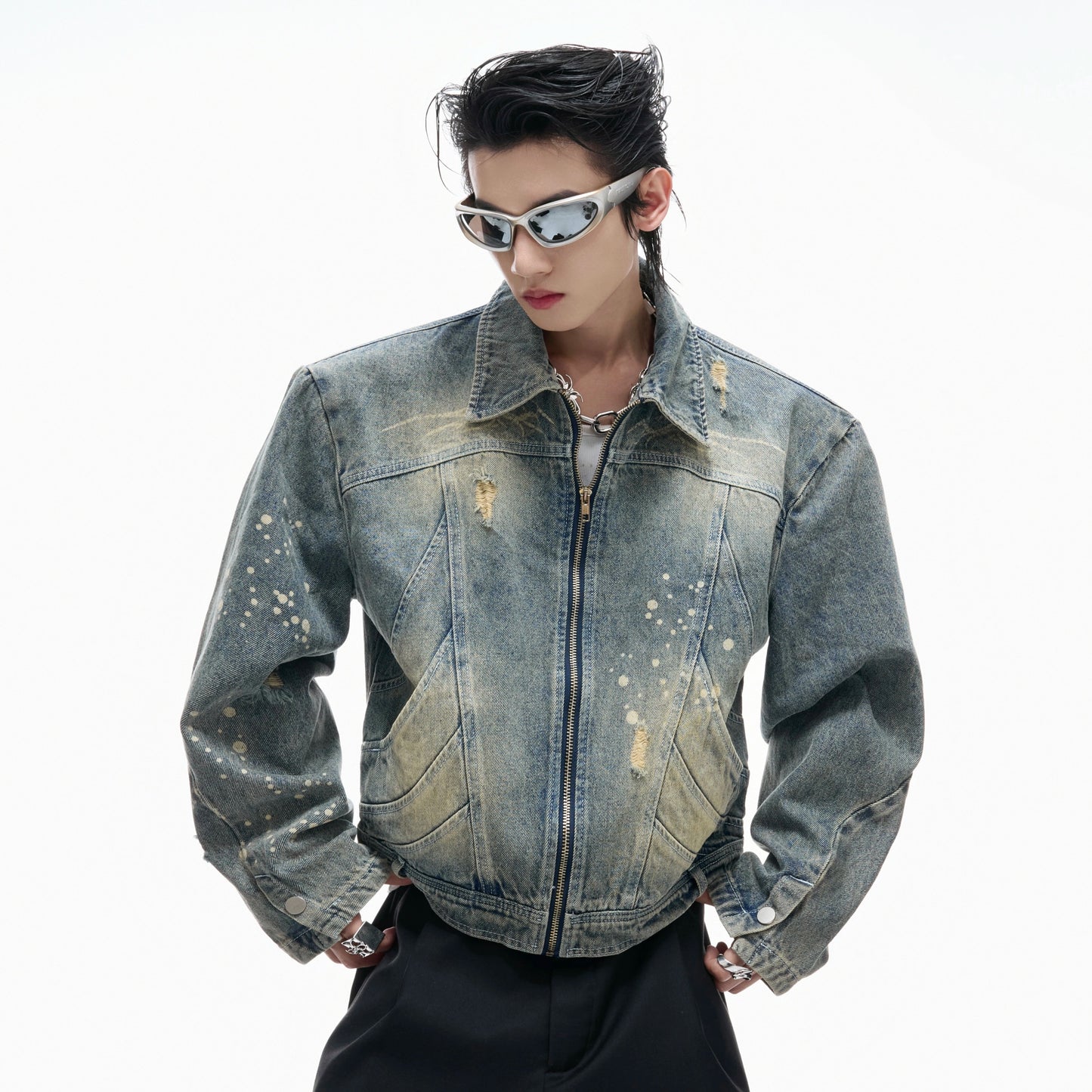 Damage Washed Zipper Jacket WN20547