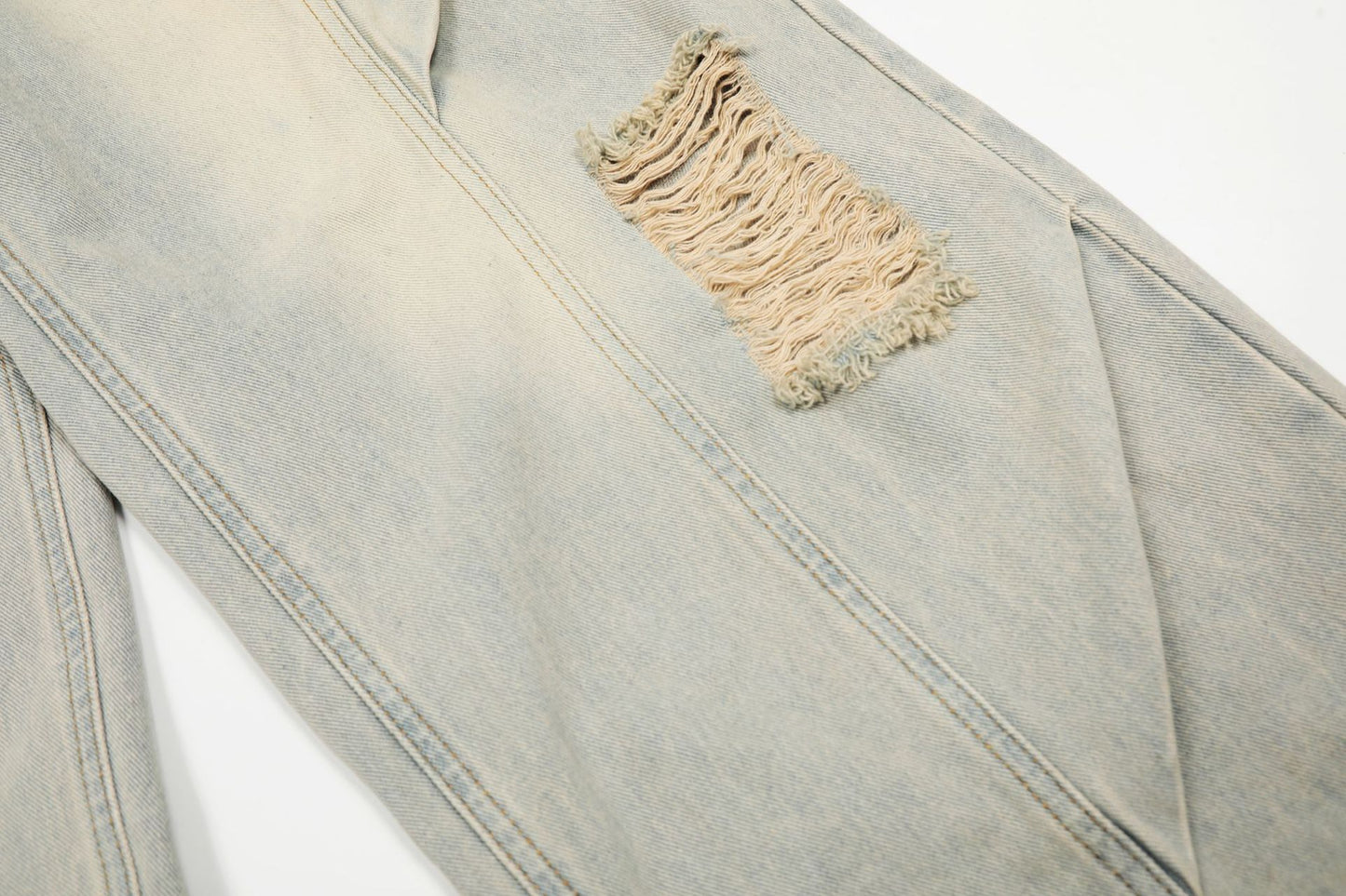 Washed Damage Curved Wide Leg Denim Jeans WN25912