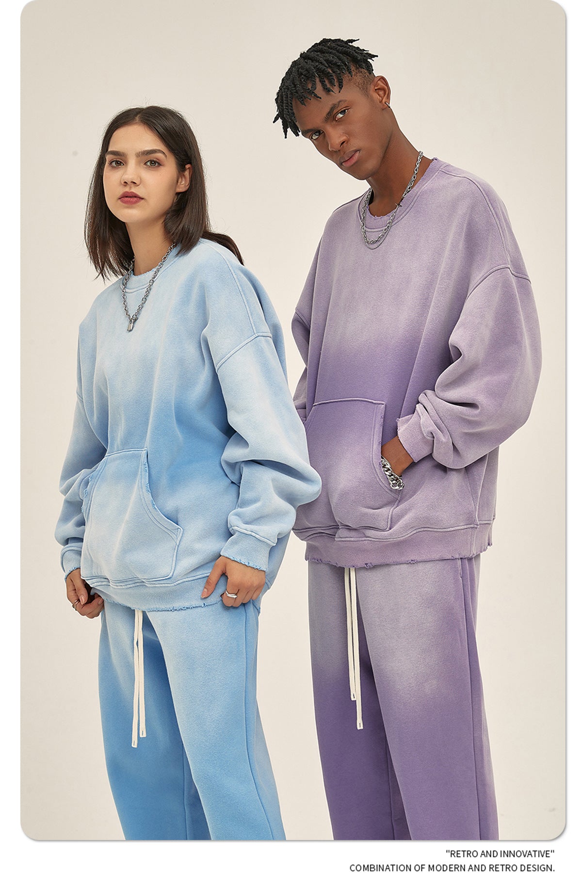 Fleece Lining Spray-dye Damage Oversize Sweatshirt WN9967