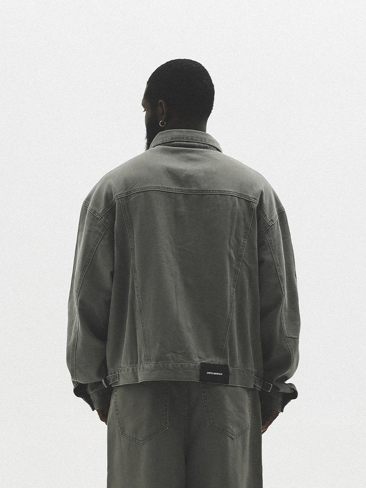 Embossed Washed Oversize Short Denim Jacket WN17793