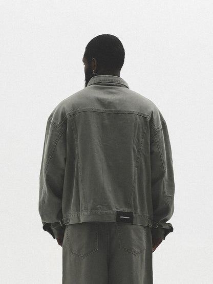 Embossed Washed Oversize Short Denim Jacket WN17793