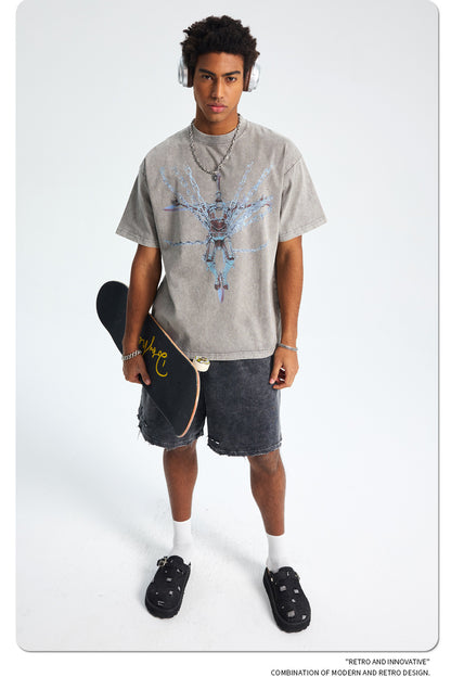Oversize Heavyweight Washed Print Short Sleeve T-Shirt WN16270