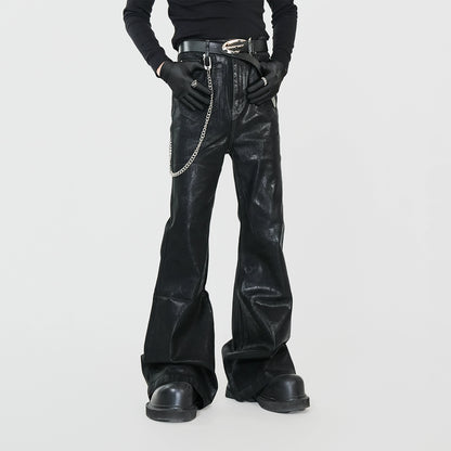 Waxed Coated Stretch Flare Denim Jeans WN17356