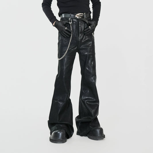 Waxed Coated Stretch Flare Denim Jeans WN17356