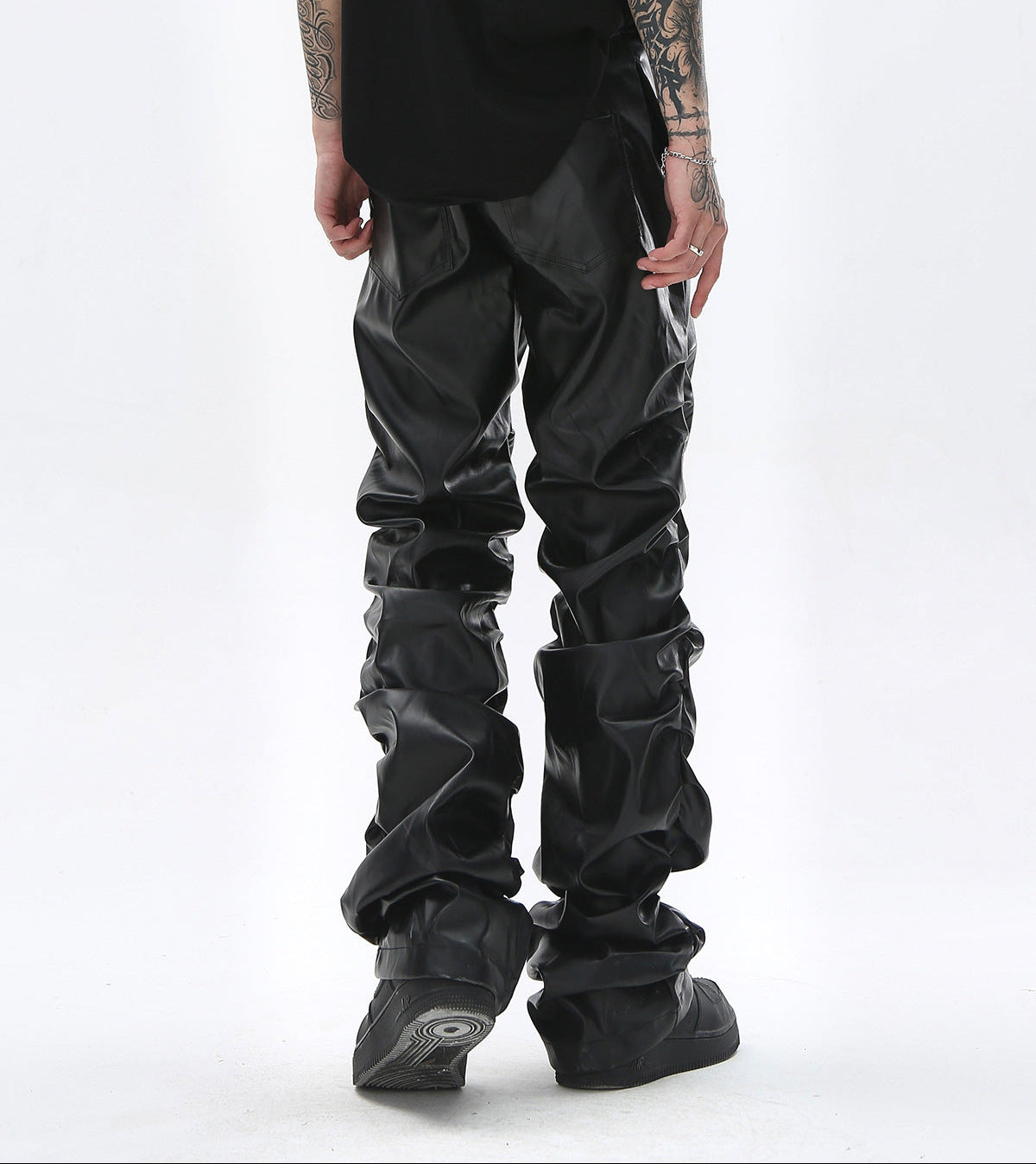 PU Leather Pleats Straight Pants WN25754