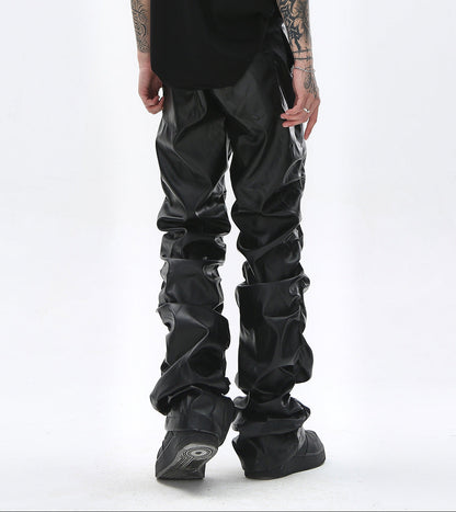 PU Leather Pleats Straight Pants WN25754