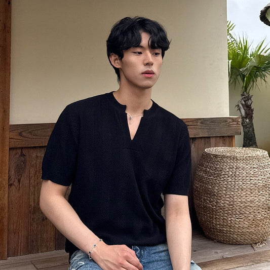 Texture V-Neck Knit T-Shirt WN24918