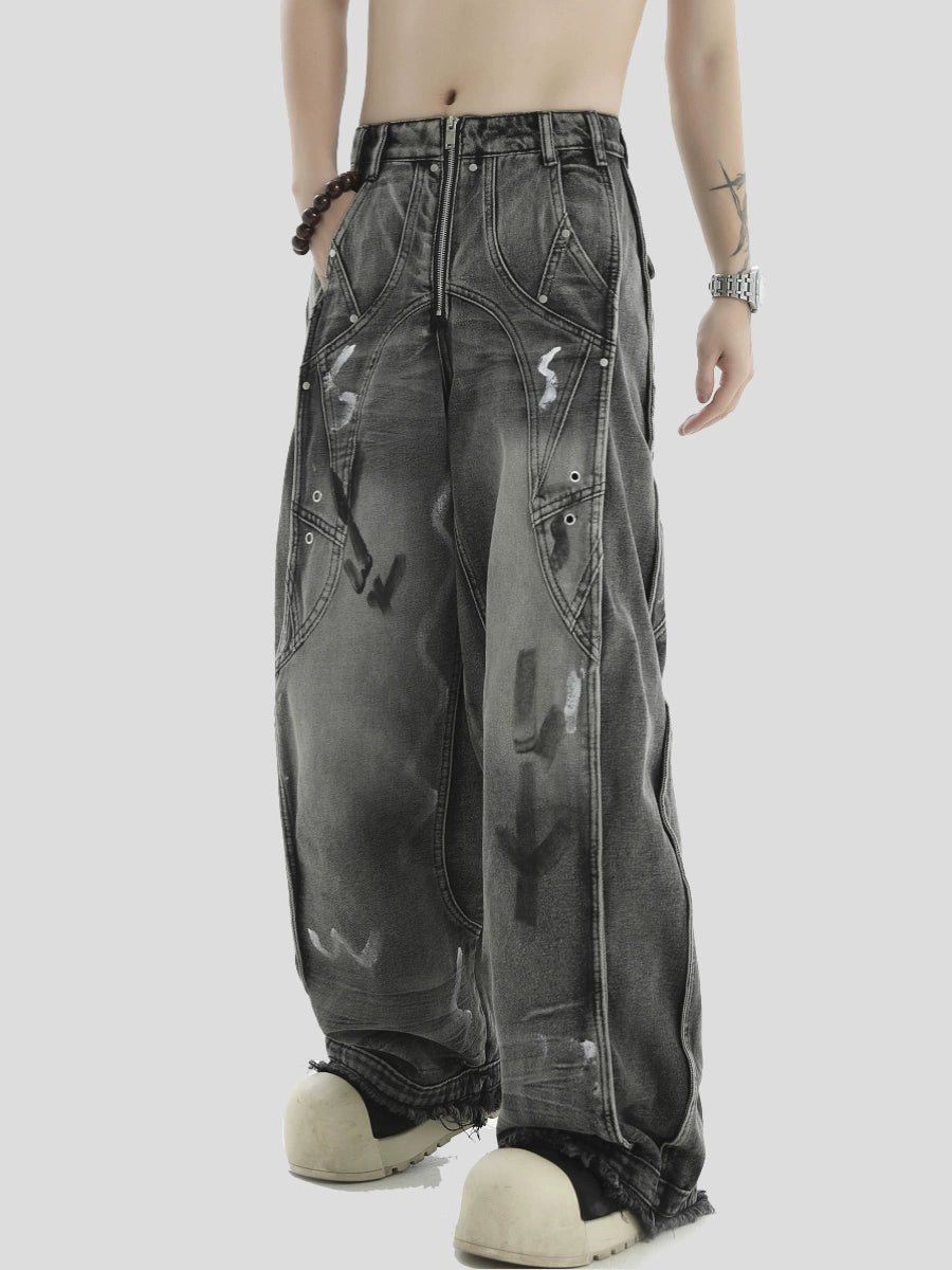 denim wide-leg casual patchwork python pants | wide... Patchwork Wide Leg Denim Jeans WN7201 – WONDER NOAH