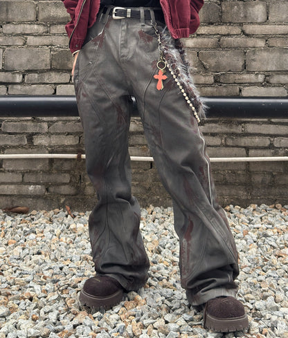 Damage Flare Stacked Denim Jeans WN22988