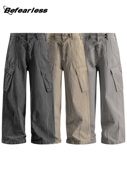 Washed Straight Wide Leg Cargo Pants  WN26343