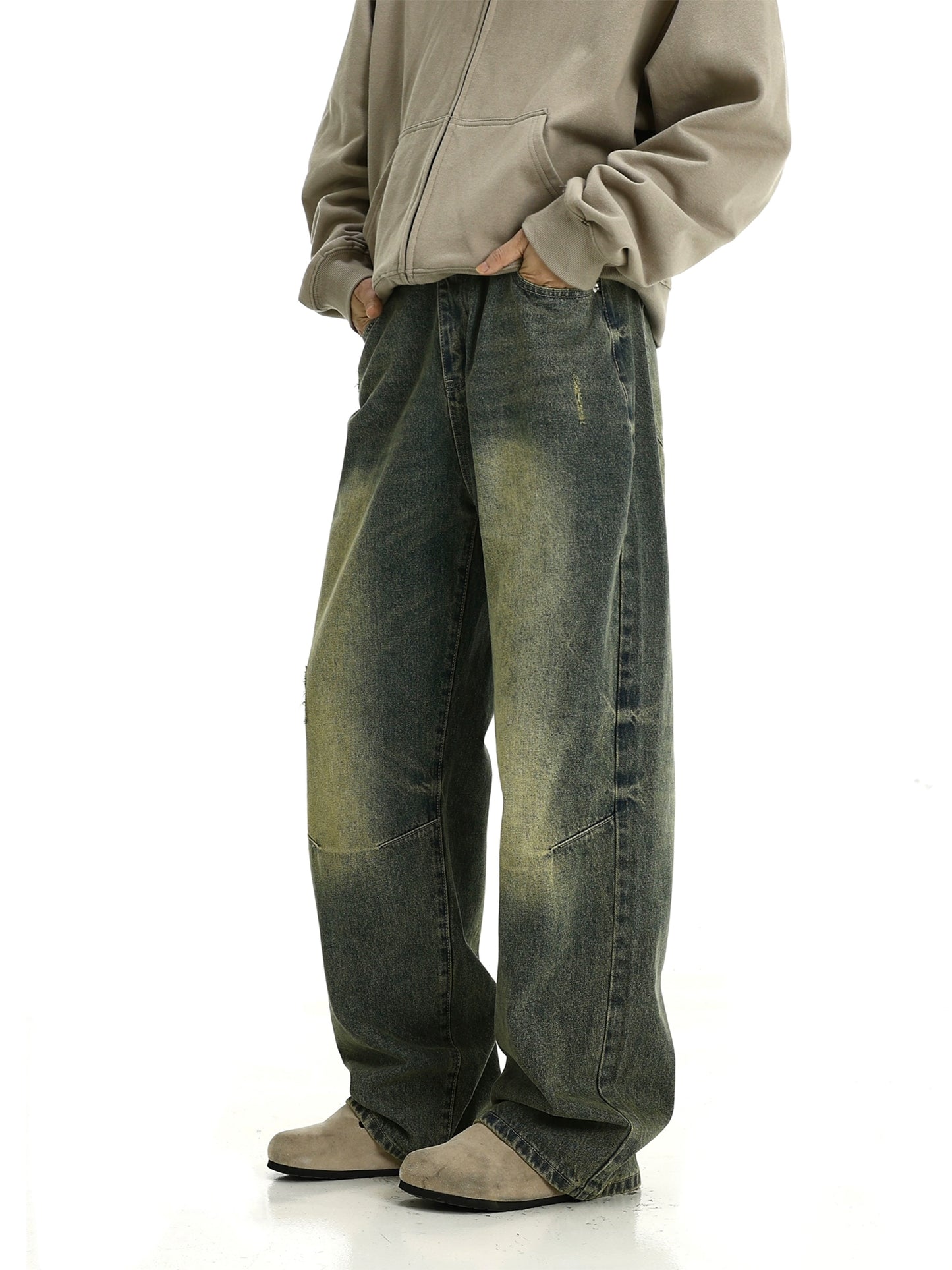 Washed Yellow Mud Dyed Straight Denim Jeans WN5825
