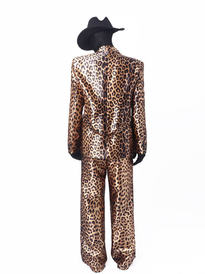 Satin Smooth Leopard Print Tailored Jacket & Trousers Setup WN23758