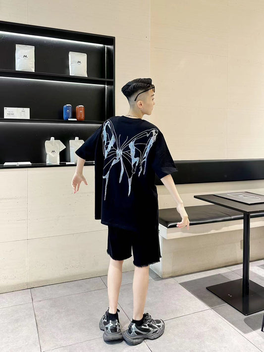 Rhinestone Butterfly Design Short Sleeve T-Shirt WN20701