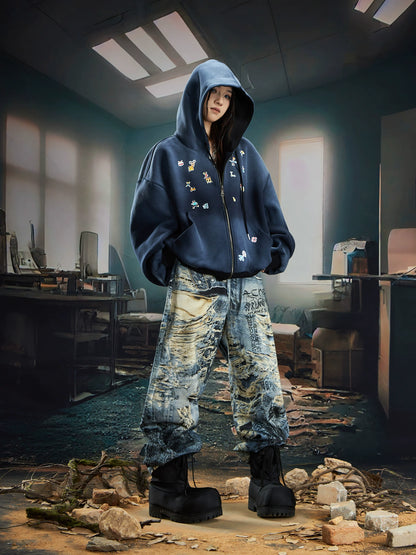 Washed Oversize Zipper Hoodie WN20580