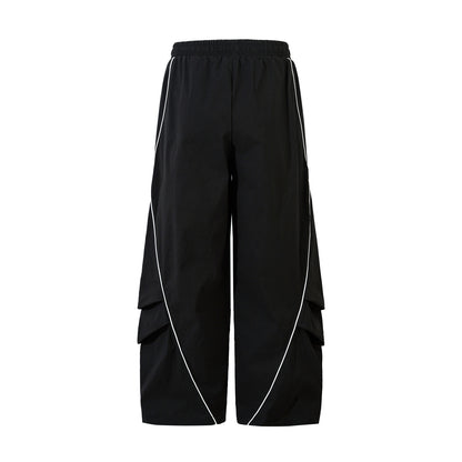 Wrinkled Reflective Drawstring Wide-Leg Pants WN15050