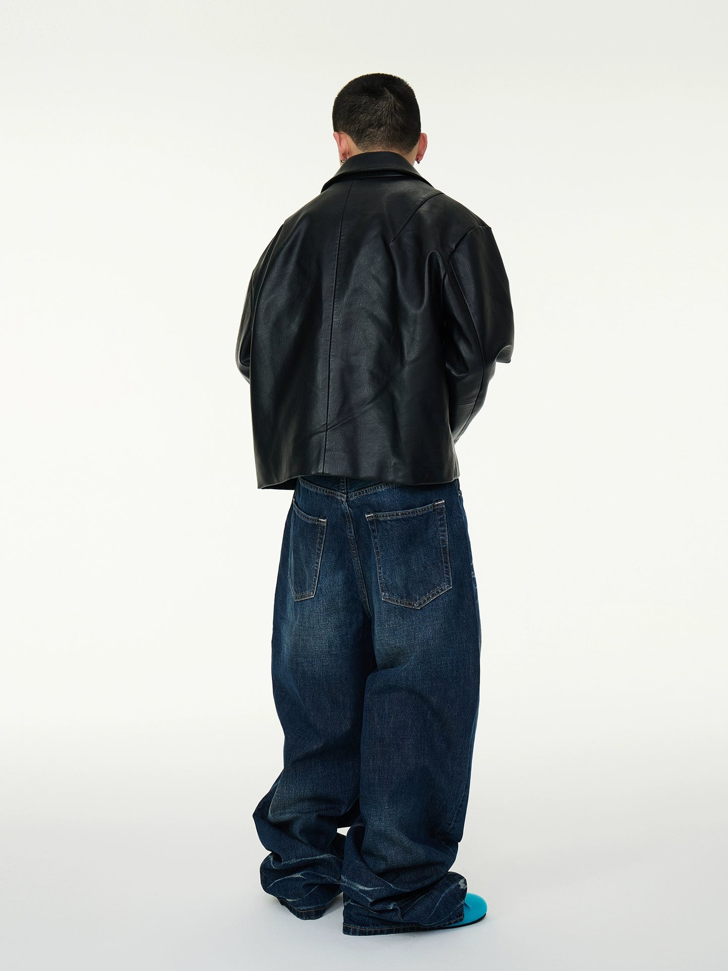 Washed Wave Pattern Wide Leg Baggy Denim Jeans WN16989