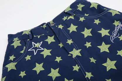 Star Print Denim Half Jeans WN25801