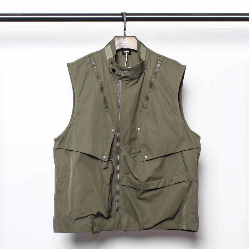 Patchwork Zipper Utility Tactical Short Vest WN22515