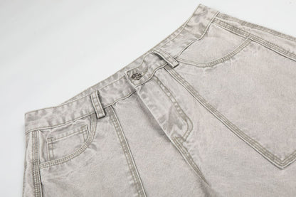 Patch Pocket Washed Wide Leg Denim Jeans WN25947